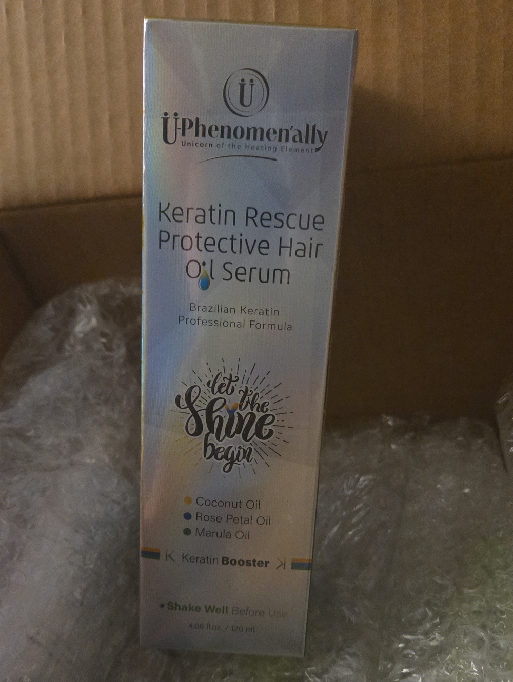 ÜPhenomenally Keratin Rescue Protective Hair Oil Serum - Iridescent Silver Box